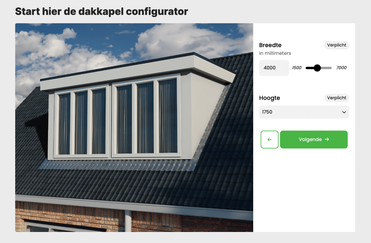 Dakkapel configurator met een dakkapel vana 4 meter breed